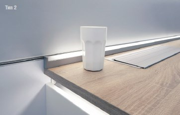 Groove - алюминиевый плинтус с подсветкой для кухонной столешницы (Schuco, Германия), тип 2