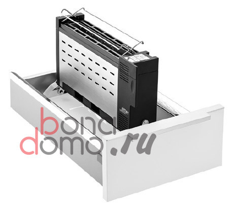 Встраиваемый тостер Ritter ET 10 в рабочем положении с поднятой подставкой для подогрева булочек