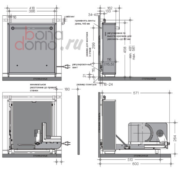 Встраиваемая ломтерезка Ritter AES 64 NR, размеры