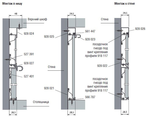 Система стеновых панелей 4-19 мм (Schuco, Германия) - схема монтажа