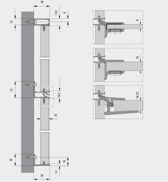 Система стеновых панелей 16-21 мм (Schuco, Германия) - схема монтажа