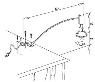 Светильник с поворотной головкой для монтажа над шкафами, серия 1815 (Elektra, Германия) - размеры