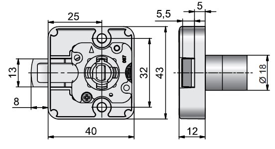 Замок мод. 584-25 для шкафов с распашными дверями, Lehmann, Германия - размеры
