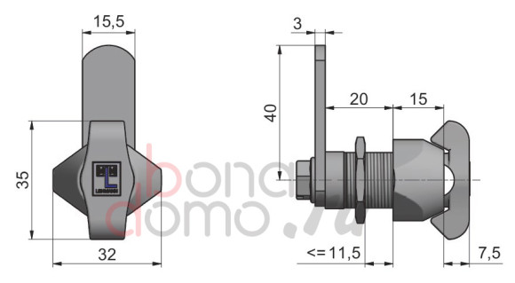Замок мод. A.02 для шкафов с распашными дверями, Lehmann, Германия - размеры Замок мод. A.02 для шкафов с распашными дверями, Lehmann, Германия - размеры