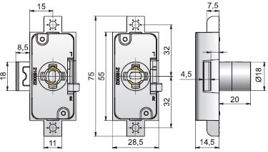 Мебельный замок мод. 750, Lehmann, Германия - размеры