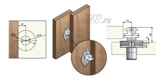 Мебельный замок мод. 515 для шкафов с раздвижными дверями, Lehmann, Германия - схема установки
