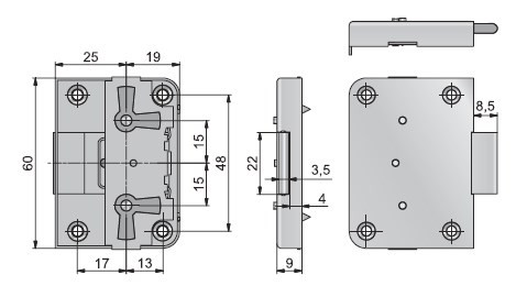Мебельный замок Lehmann IC, мод. 405, Германия - размеры Мебельный замок Lehmann IC, мод. 405, Германия - размеры