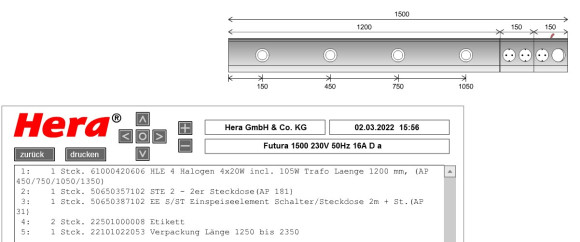 Размеры и комплектация светильника Futura конкретного артикула: 9100-89-1 (Hera, Германия)