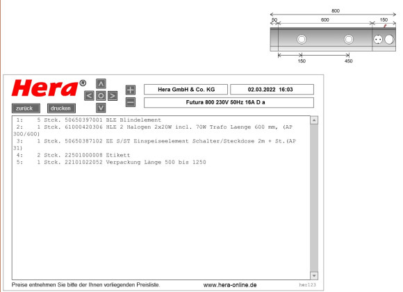 УЦЕНКА! Кухонный светильник с розетками Futura 800 мм, образец (Hera, Германия)