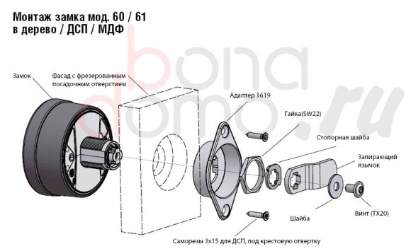 Кодовый замок Dial Lock, мод. 61 FixCode, Lehmann, Германия - установка в деревянный фасад
