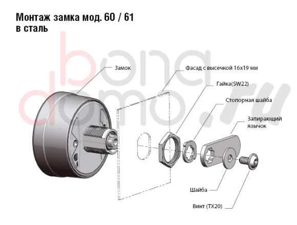 Кодовый замок Dial Lock, мод. 61 FixCode, Lehmann, Германия - установка в металлический фасад